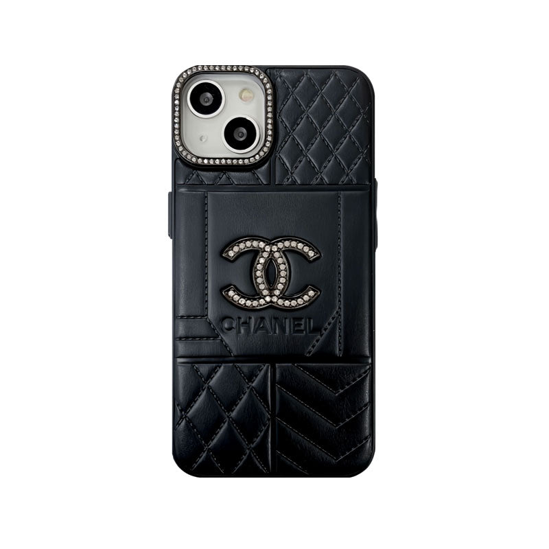 LUXURY LEATHER CC PHONE CASE WITH DIAMOND