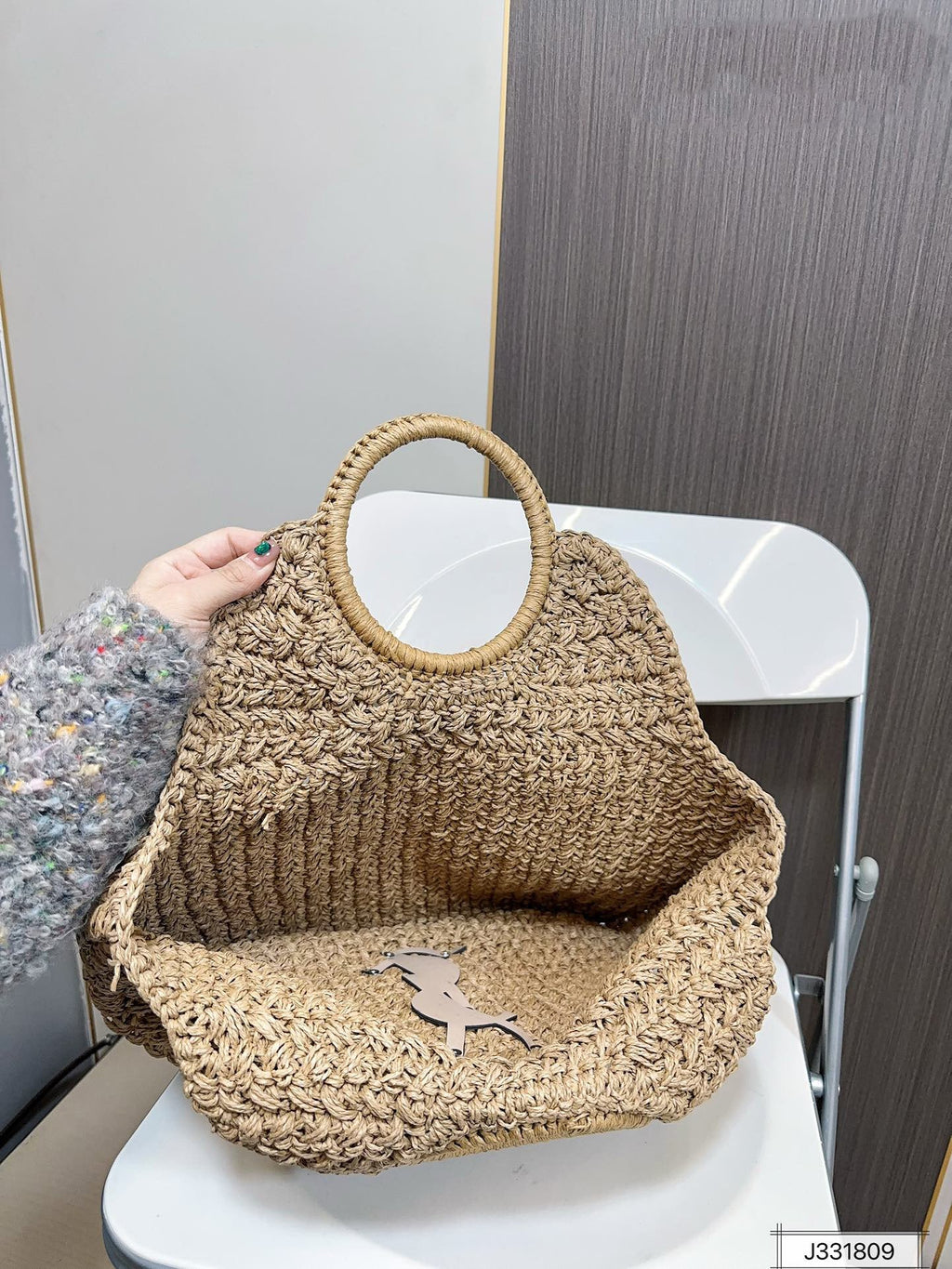 YSL SAINT LAURENT Summer Raffia Tote Bag 41x37cm