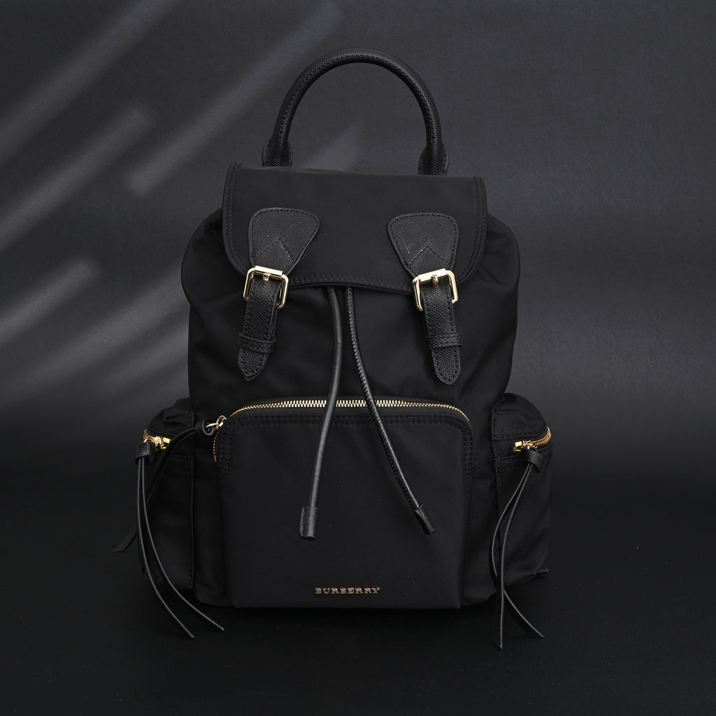 Burberry The Rucksack – Black Nylon & Leather Backpack with Gold-Tone Hardware