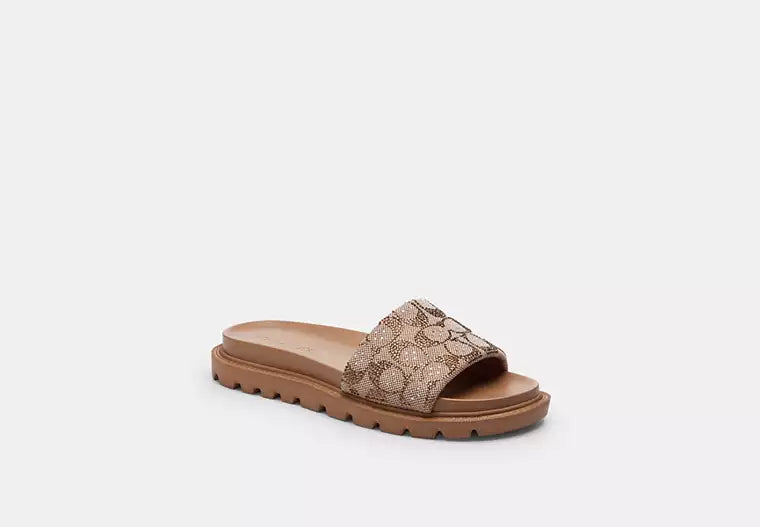 Brynn Slide Sandal In Crystal Signature Jacquard